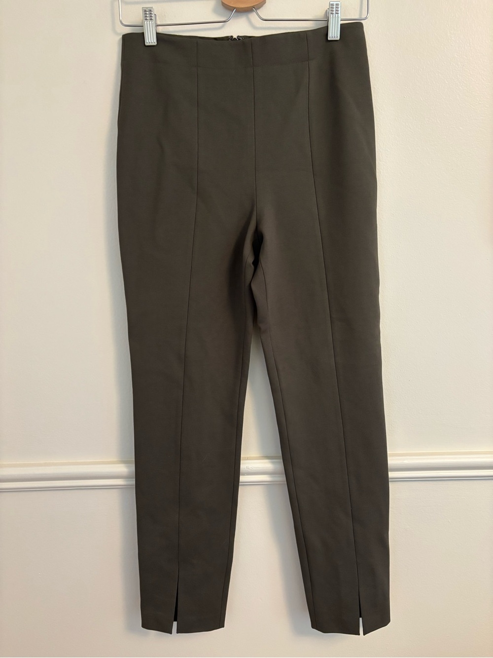 Tibi Olive Straight-Leg high waisted ankle slit Tailored Pants